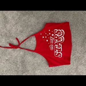 Red crop halter top
